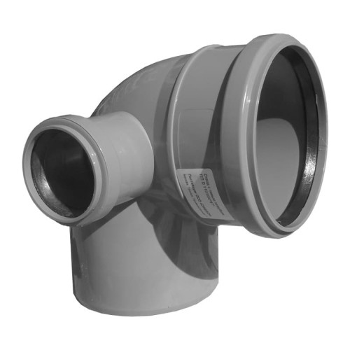 Отвод канализационный PP-H с выходом левый серый Дн 110-110 87гр б/нап в/к VALFEX в Нижнем Новгороде