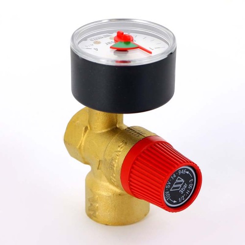 Клапан предохранительный латунный пружинный с манометром с внутренней резьбой SVM30 Watts 15 мм 1/2" в Нижнем Новгороде