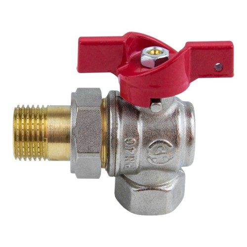 Кран запорный латунный угловой полнопроходной с ручкой-бабочкой ВР-НР-накидная гайка Ру 25 BV.533 MVI 20 мм 3/4" в Нижнем Новгороде