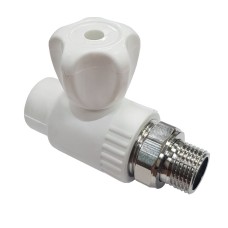 Кран полипропиленовый PP-R запорный прямой стандартнопроходной НР белый для радиатора Ру 25 VALFEX 20 мм 1/2" ГОСТ 32415-2013